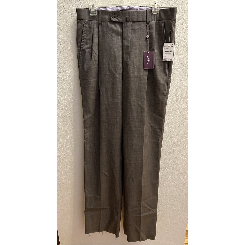 NEW $225 ARISTO EIGHTEEN Aberdeen Sz 33 UNHEMED Taupe Tan‎ Dress Pants 100% Wool